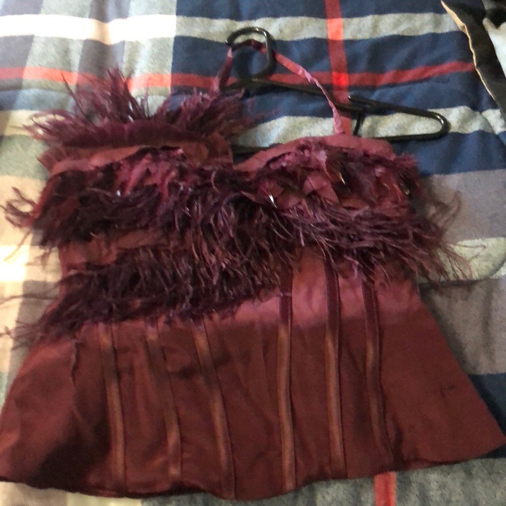 Bebe wine marabu feather bustier